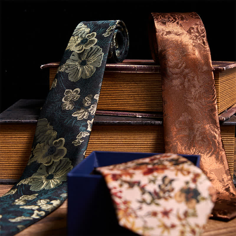 Elegant Casual Floral 3Pcs Neckties Bundle Set - image 1