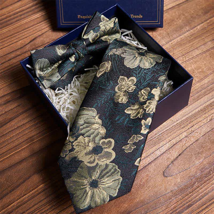 Night Dark Green Floral Necktie & Bow Tie Bundle Set - image 2