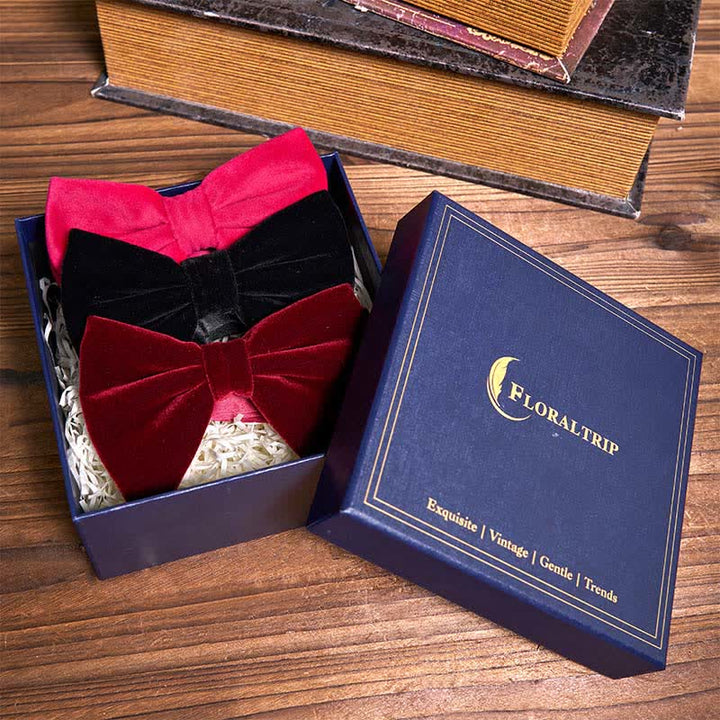 3Pcs Red Series Oversized Velvet Bow Ties Bundle Set - image 2