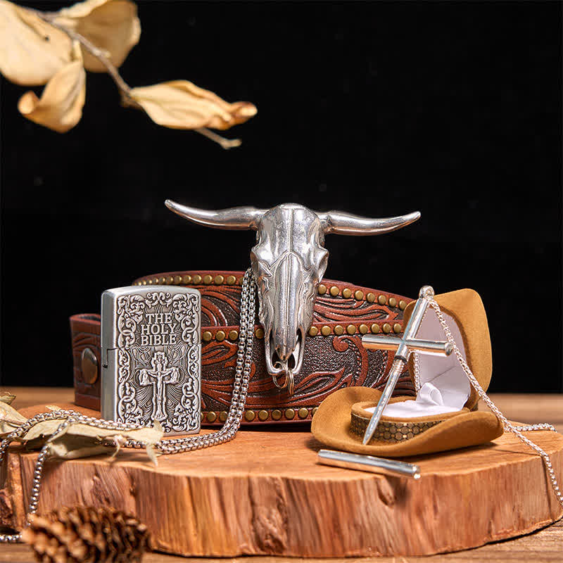 Holy Bible Lighter Longhorn Bull Pendant Cross Necklace Bundle Set  - Bundle Set - image 0
