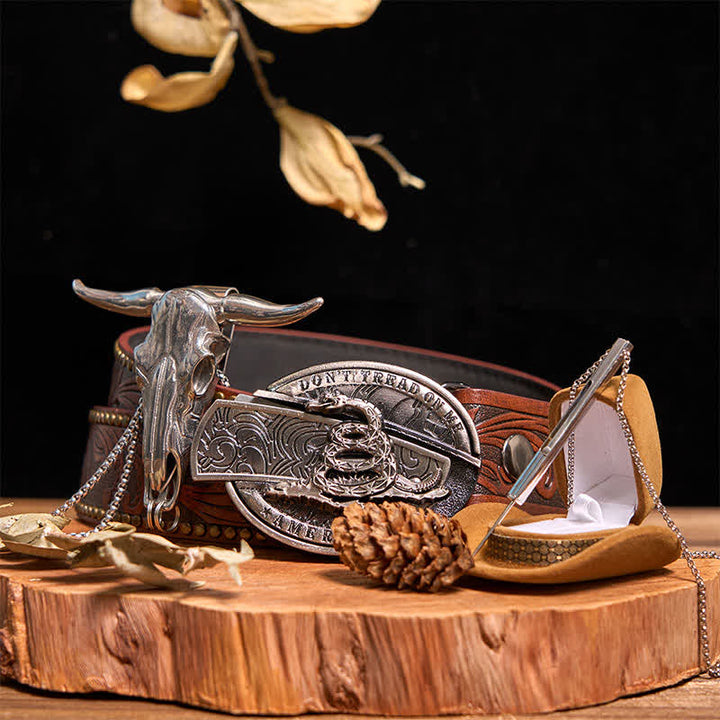 DIY Hidden Knife Snake Buckle Longhorn Bull Pendant Needle Necklace Bundle Set  - 3Pcs - Without Belt - Not Included Belt - image 0