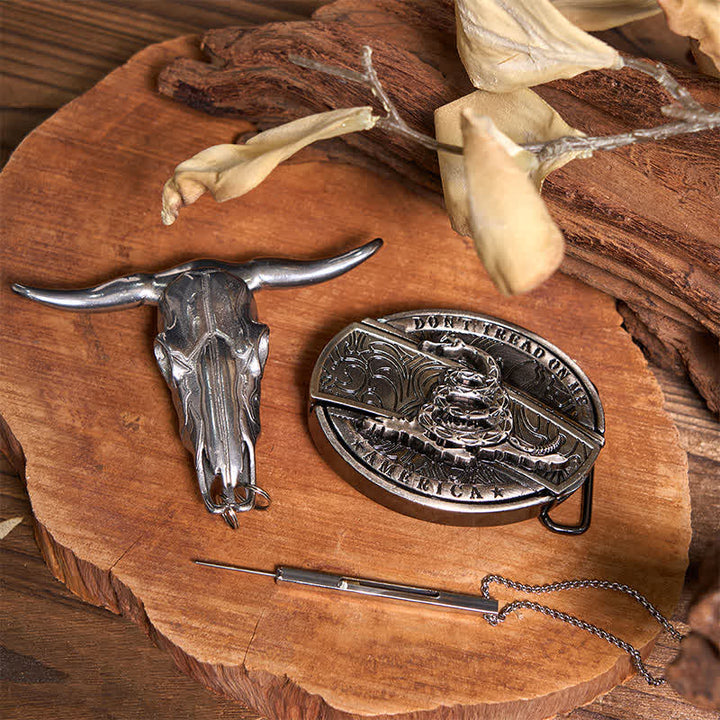 DIY Hidden Knife Snake Buckle Longhorn Bull Pendant Needle Necklace Bundle Set  - image 1