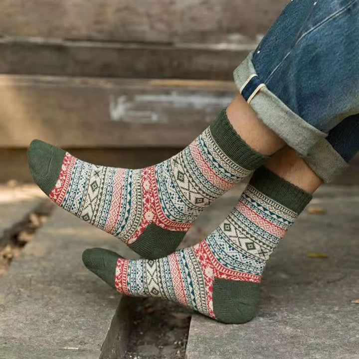 Men's Ethnic Style  Small Diamond Pattern Crew Socks - image 14