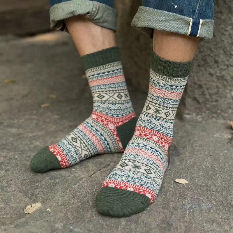 Men's Ethnic Style  Small Diamond Pattern Crew Socks - image 15