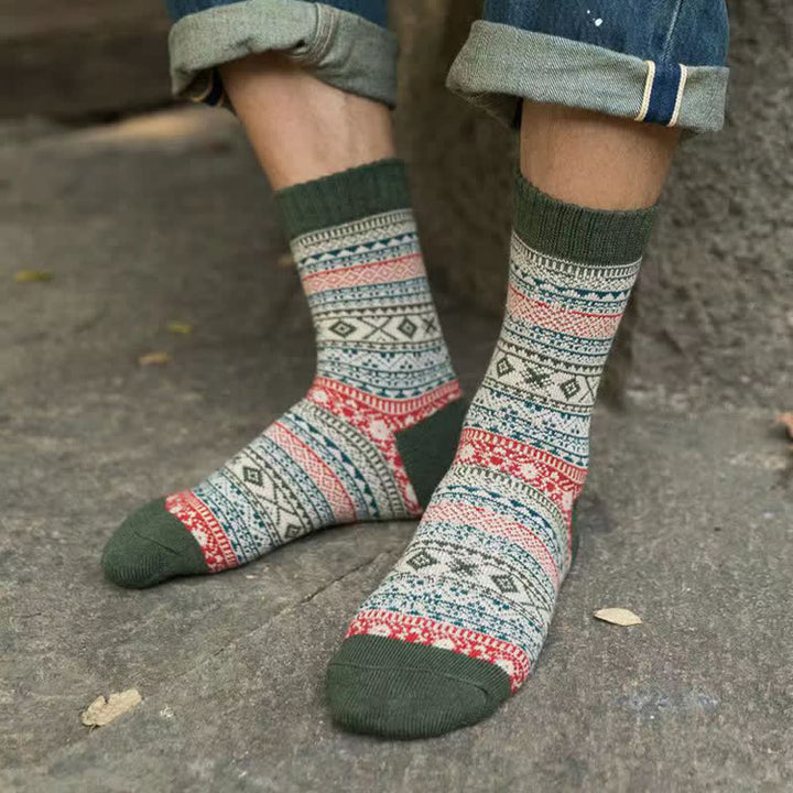 Men's Ethnic Style  Small Diamond Pattern Crew Socks - image 15