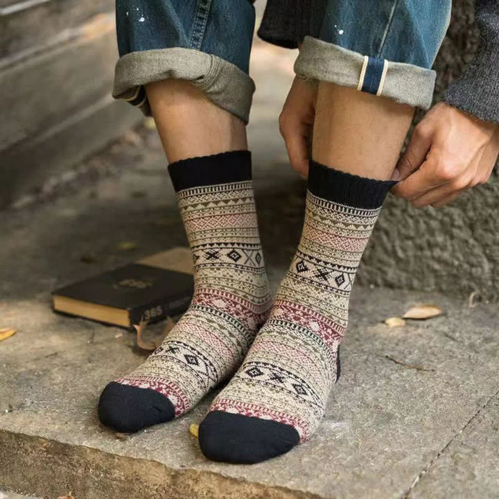 Men's Ethnic Style  Small Diamond Pattern Crew Socks - image 6