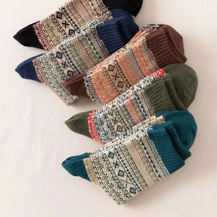 Men's Ethnic Style  Small Diamond Pattern Crew Socks - image 3