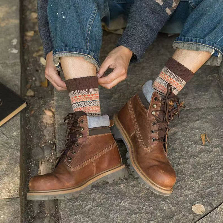 Men's Ethnic Style  Small Diamond Pattern Crew Socks - image 10