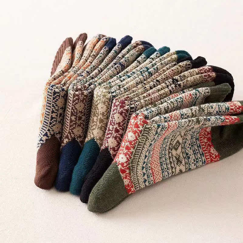 Men's Ethnic Style  Small Diamond Pattern Crew Socks - image 4
