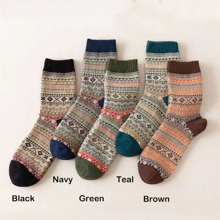 Men's Ethnic Style  Small Diamond Pattern Crew Socks - Brown - 6 Pairs - One Size (US 6.5 - US 10) - image 2