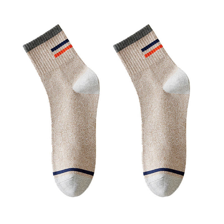 Men's Trendy Striped Pattern Crew Socks - Khaki - 6 Pairs - One Size (US 6.5 - US 10) - image 9