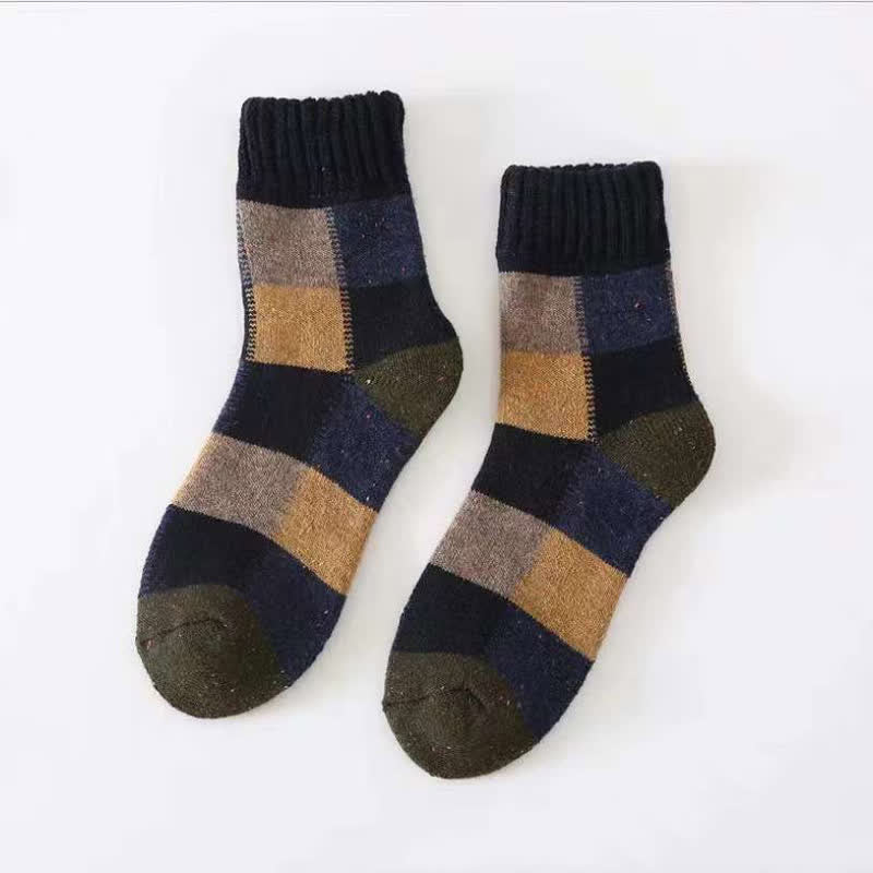 Color-Blocking Wool Thickening Crew Socks - Navy & Black - 6 Pairs - One Size (US 6 - US 10) - image 4