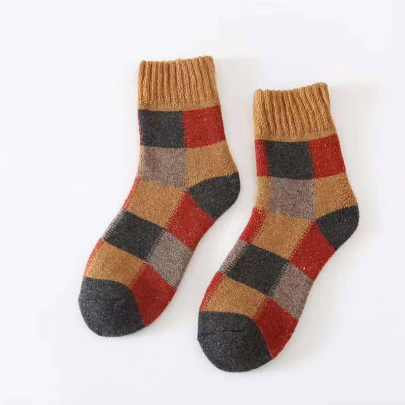 Color-Blocking Wool Thickening Crew Socks - Orange & Yellow - 6 Pairs - One Size (US 6 - US 10) - image 2