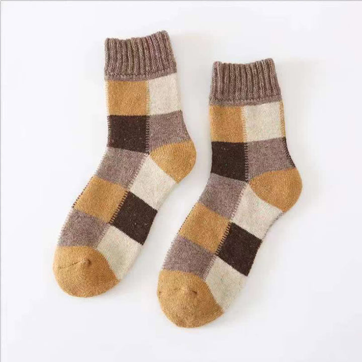 Color-Blocking Wool Thickening Crew Socks - Yellow & Dark Khaki - 6 Pairs - One Size (US 6 - US 10) - image 3