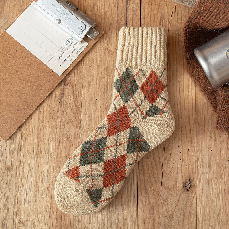 Men's British Style Diamond Argyle Crew Socks - Ivory - 6 Pairs - One Size (US 6.5 - US 10) - image 5