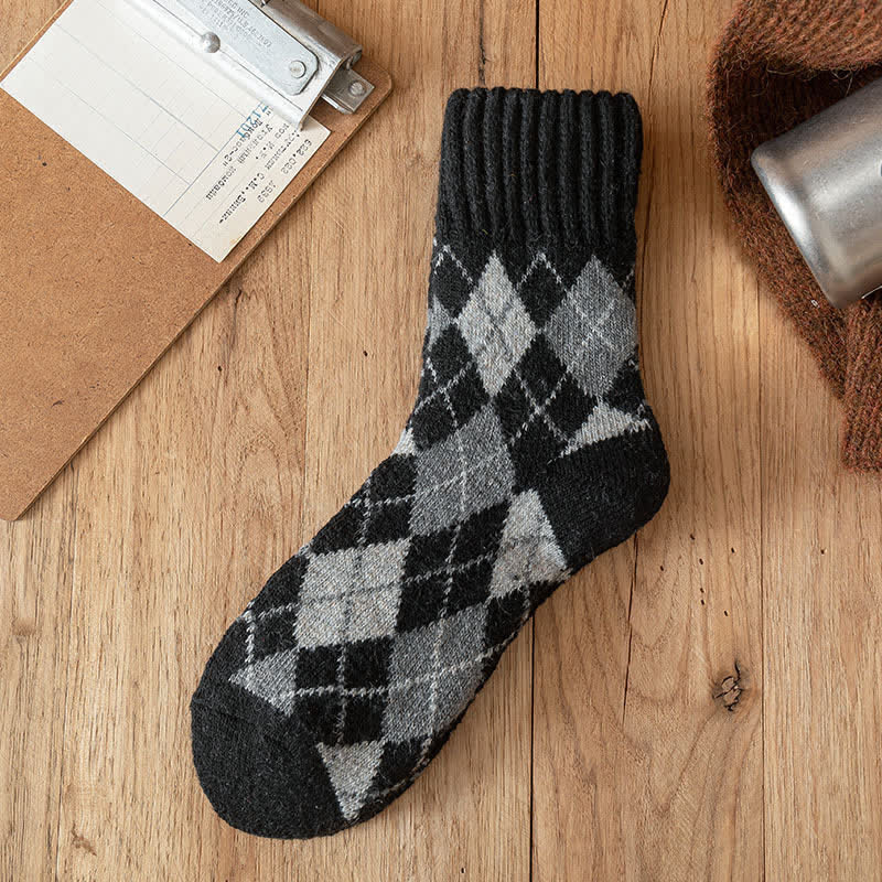 Men's British Style Diamond Argyle Crew Socks - Black - 6 Pairs - One Size (US 6.5 - US 10) - image 12