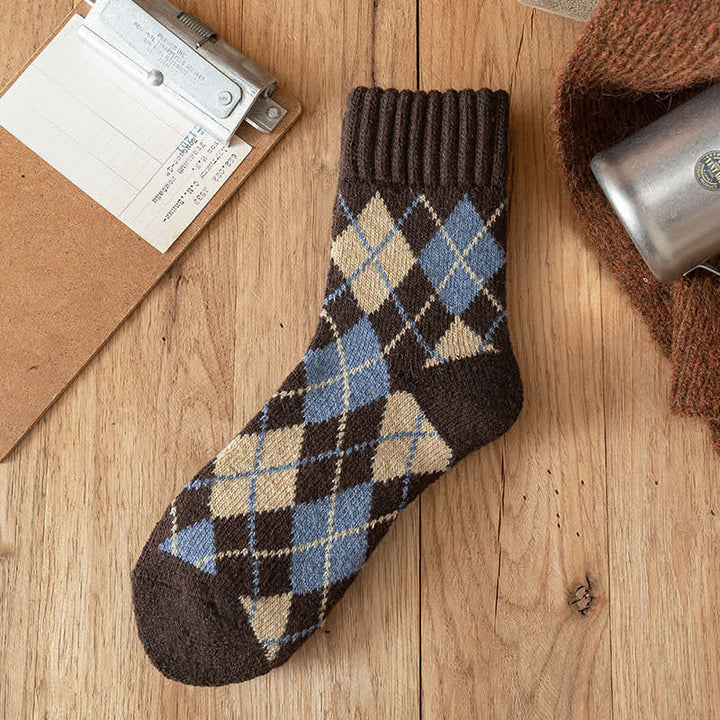Men's British Style Diamond Argyle Crew Socks - Dark Coffee - 6 Pairs - One Size (US 6.5 - US 10) - image 2