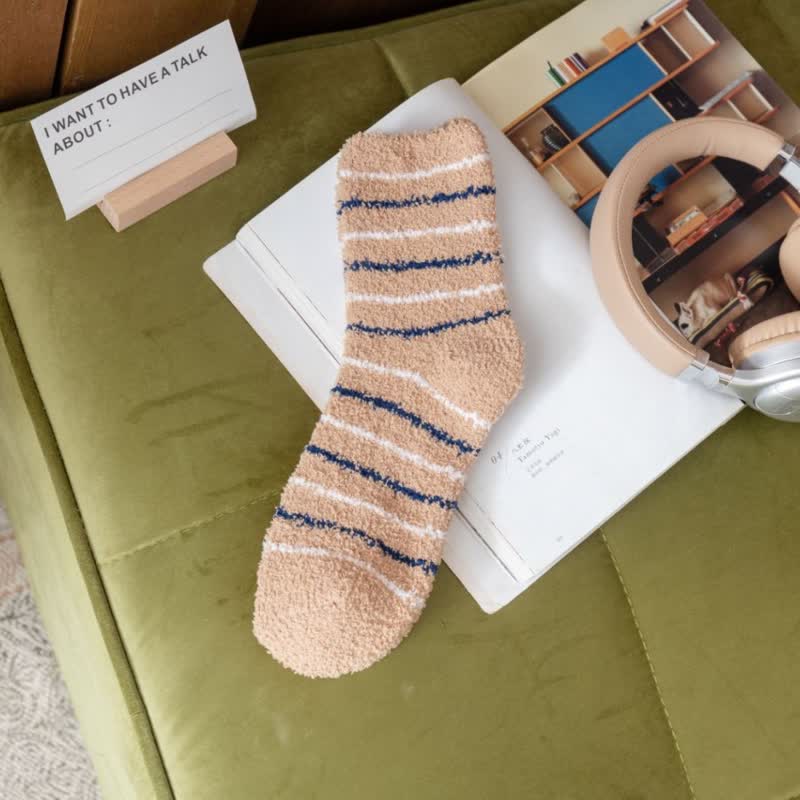 Men's White Stripes Fuzzy Coral Fleece Sleep Crew Socks - Khaki - 6 Pairs - One Size (US 6.5 - US 10) - image 2