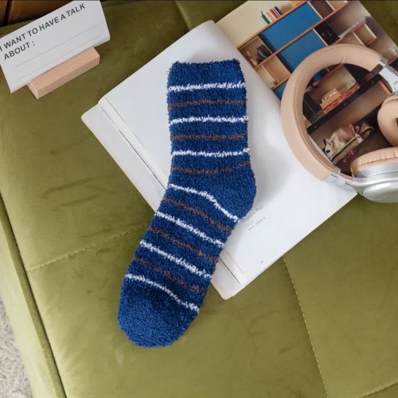 Men's White Stripes Fuzzy Coral Fleece Sleep Crew Socks - Navy - 6 Pairs - One Size (US 6.5 - US 10) - image 13