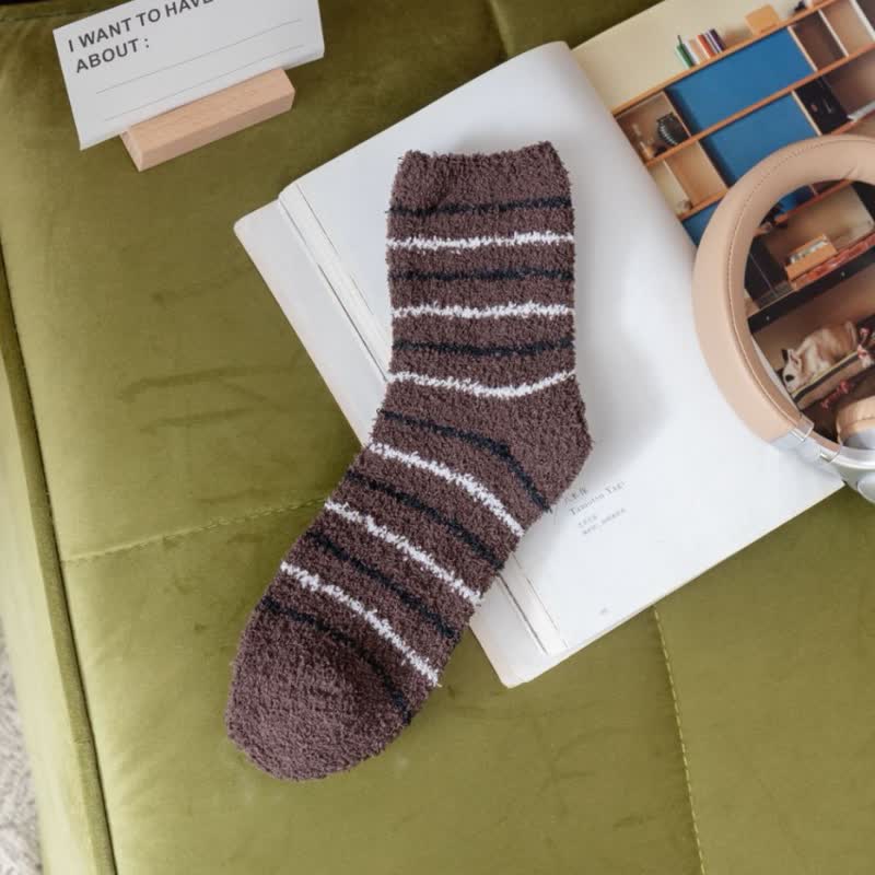 Men's White Stripes Fuzzy Coral Fleece Sleep Crew Socks - Coffee - 6 Pairs - One Size (US 6.5 - US 10) - image 7