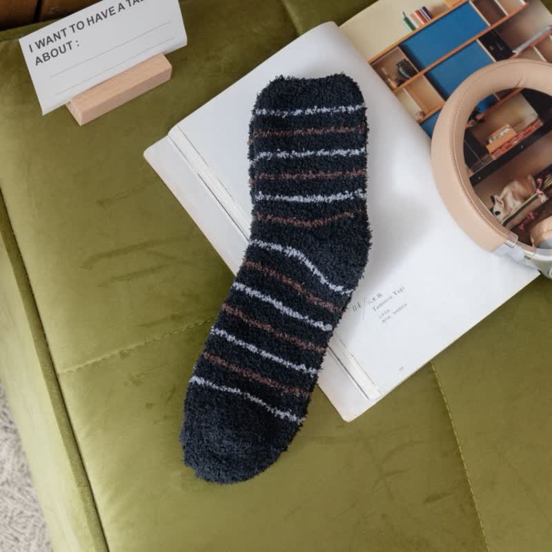 Men's White Stripes Fuzzy Coral Fleece Sleep Crew Socks - Black - 6 Pairs - One Size (US 6.5 - US 10) - image 12
