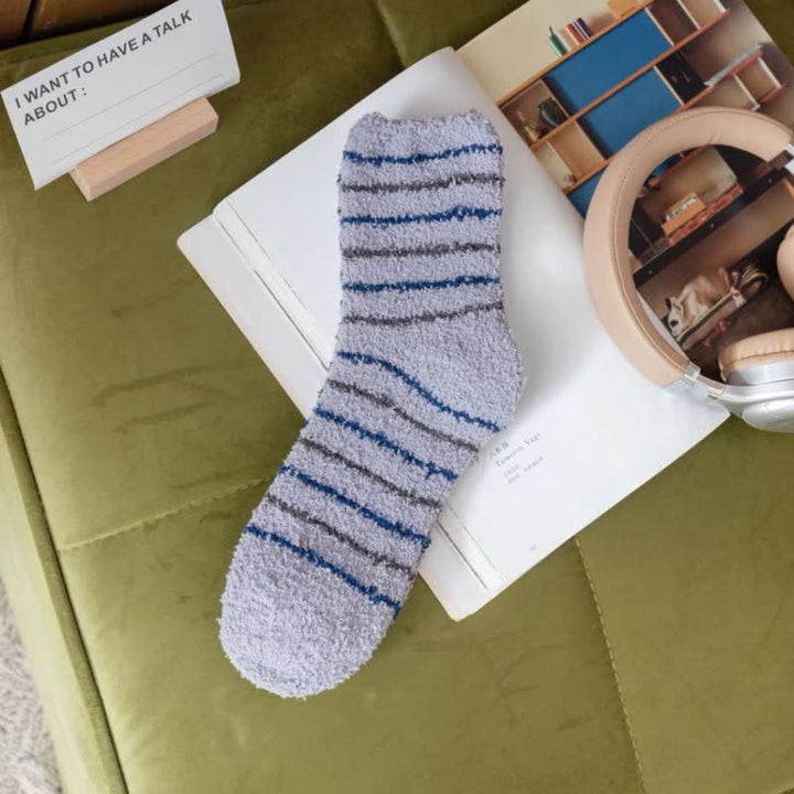 Men's White Stripes Fuzzy Coral Fleece Sleep Crew Socks - Gray - 6 Pairs - One Size (US 6.5 - US 10) - image 9