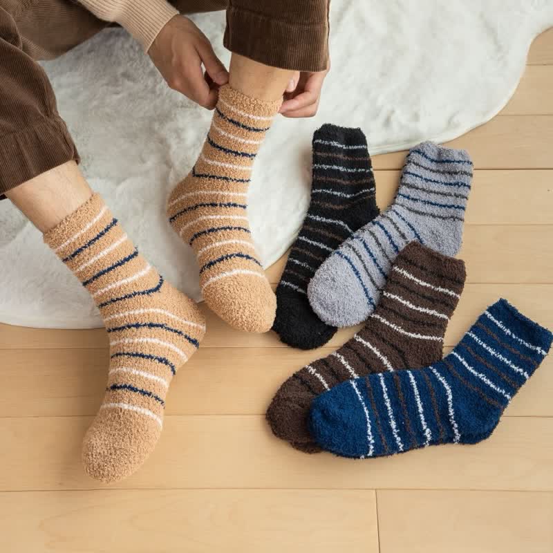 Men's White Stripes Fuzzy Coral Fleece Sleep Crew Socks - image 0