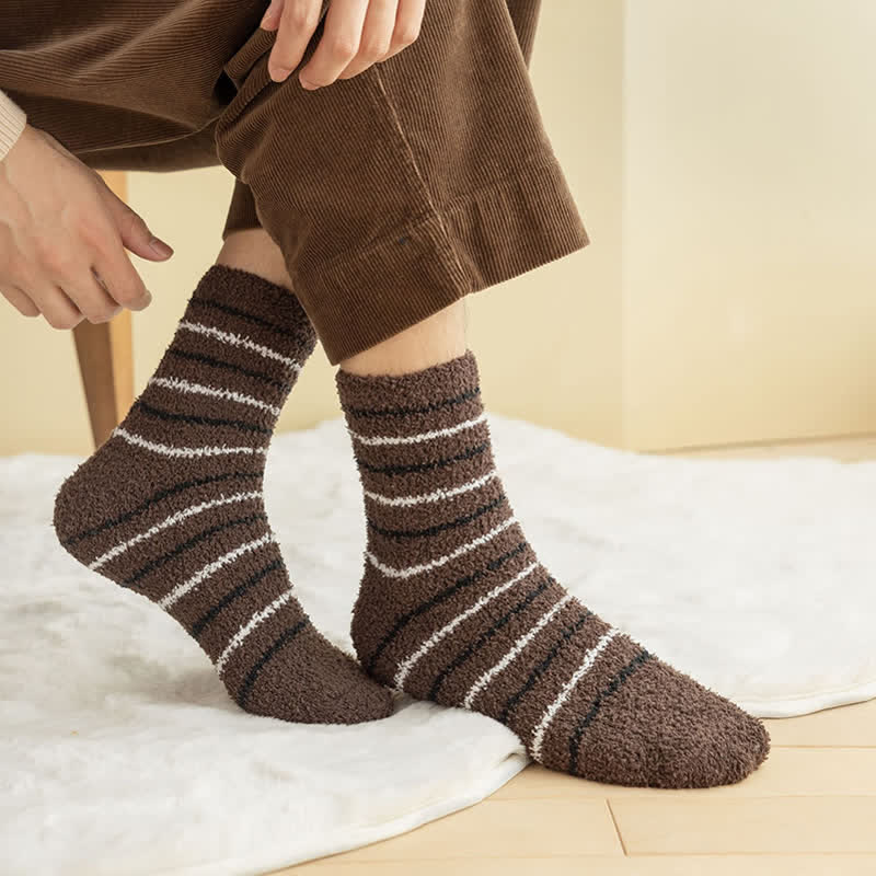 Men's White Stripes Fuzzy Coral Fleece Sleep Crew Socks - image 8