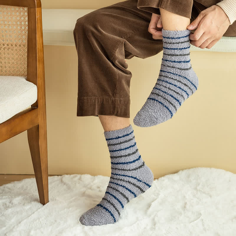 Men's White Stripes Fuzzy Coral Fleece Sleep Crew Socks - image 11