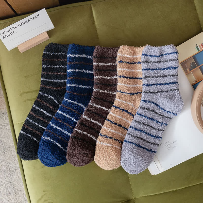 Men's White Stripes Fuzzy Coral Fleece Sleep Crew Socks - image 1
