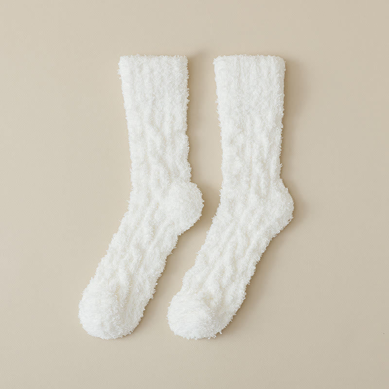 Solid Color Twisted Fuzzy Coral Fleece Sleep Crew Socks - White - 6 Pairs - One Size (US 6 - US 10) - image 19