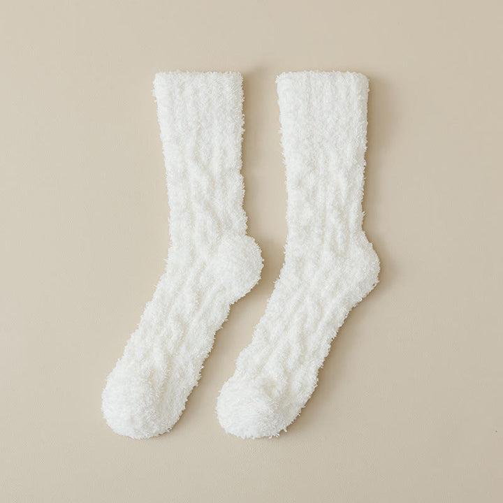 Solid Color Twisted Fuzzy Coral Fleece Sleep Crew Socks - White - 6 Pairs - One Size (US 6 - US 10) - image 19
