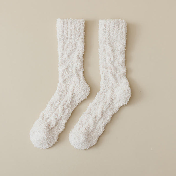 Solid Color Twisted Fuzzy Coral Fleece Sleep Crew Socks - Ivory - 6 Pairs - One Size (US 6 - US 10) - image 18