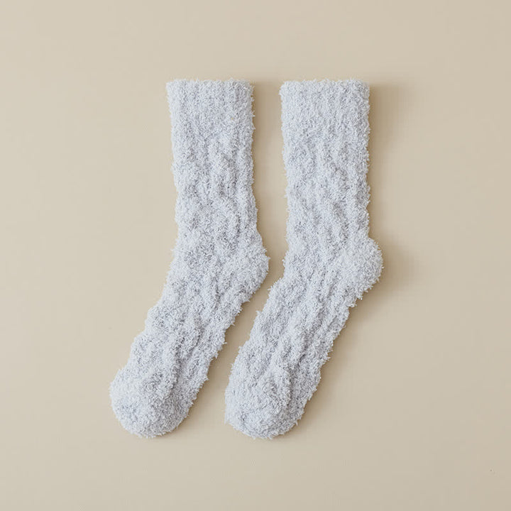 Solid Color Twisted Fuzzy Coral Fleece Sleep Crew Socks - Light Gray - 6 Pairs - One Size (US 6 - US 10) - image 7