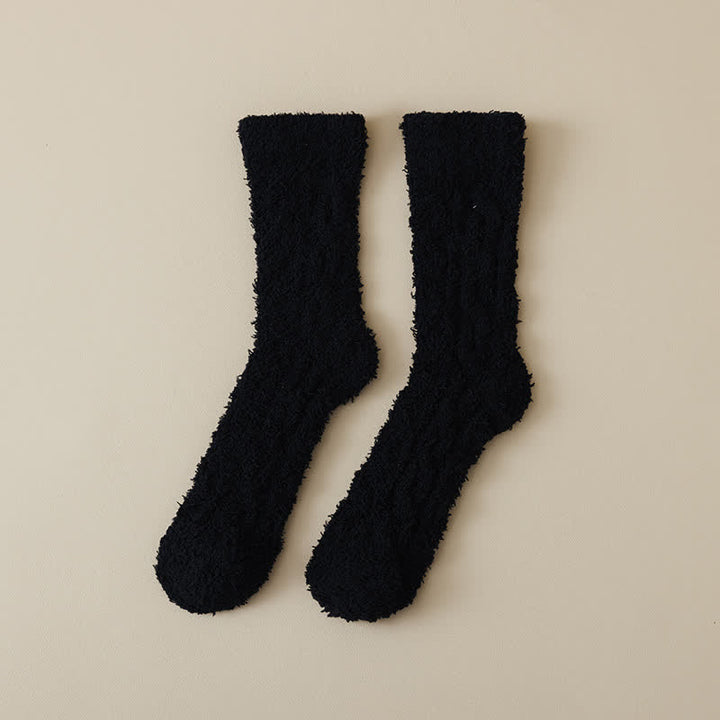 Solid Color Twisted Fuzzy Coral Fleece Sleep Crew Socks - Black - 6 Pairs - One Size (US 6 - US 10) - image 17