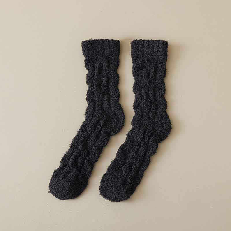 Solid Color Twisted Fuzzy Coral Fleece Sleep Crew Socks - Dark Gray - 6 Pairs - One Size (US 6 - US 10) - image 2