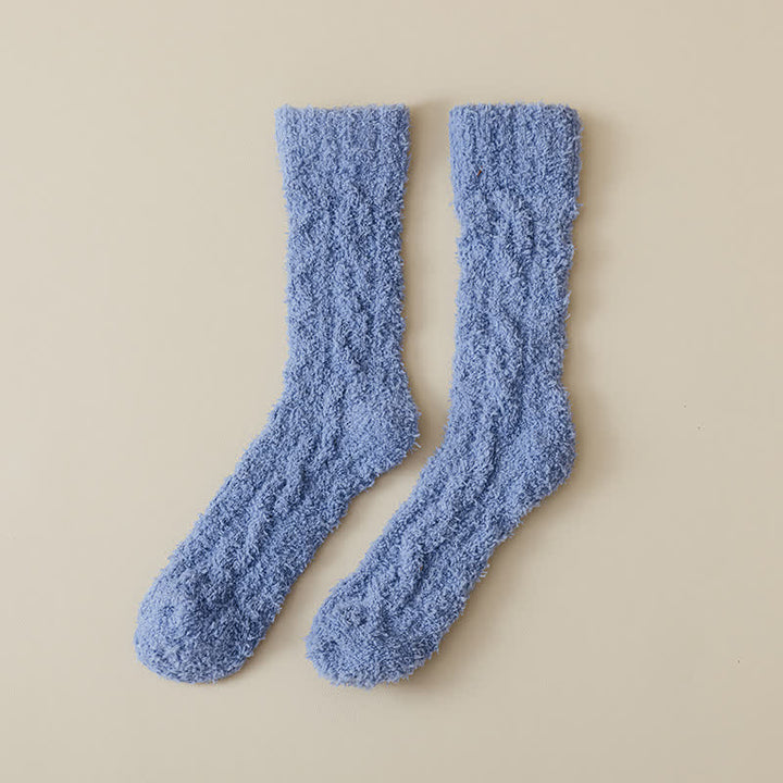 Solid Color Twisted Fuzzy Coral Fleece Sleep Crew Socks - Blue - 6 Pairs - One Size (US 6 - US 10) - image 16