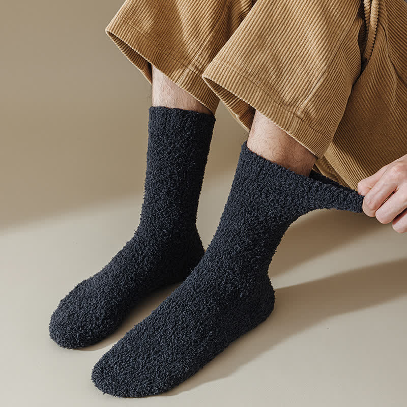 Solid Color Twisted Fuzzy Coral Fleece Sleep Crew Socks - image 0