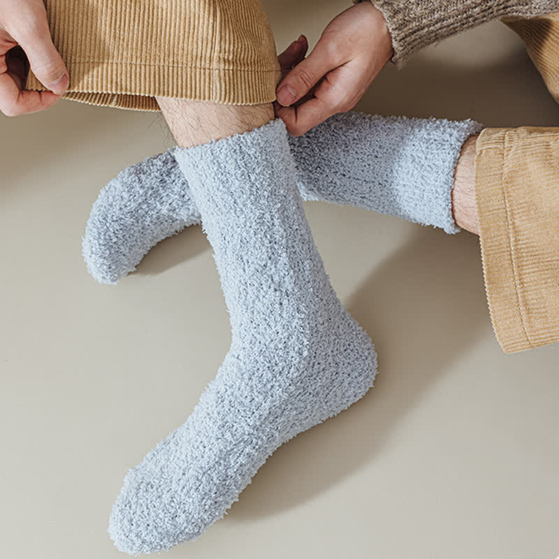 Solid Color Twisted Fuzzy Coral Fleece Sleep Crew Socks - image 9