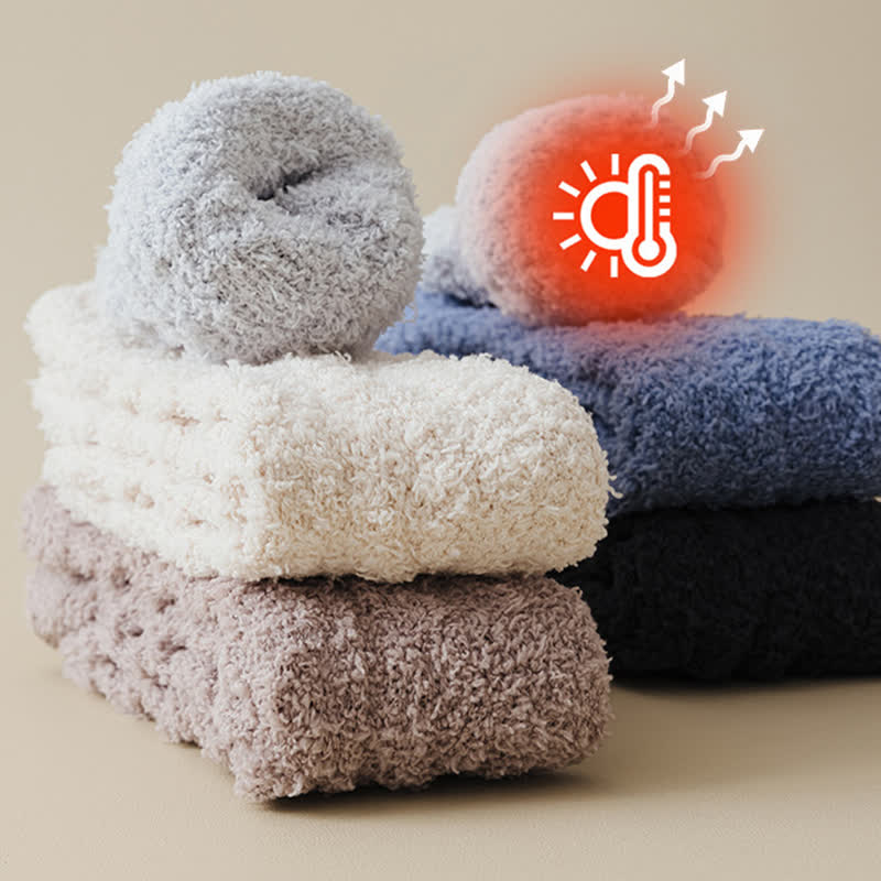 Solid Color Twisted Fuzzy Coral Fleece Sleep Crew Socks - image 1