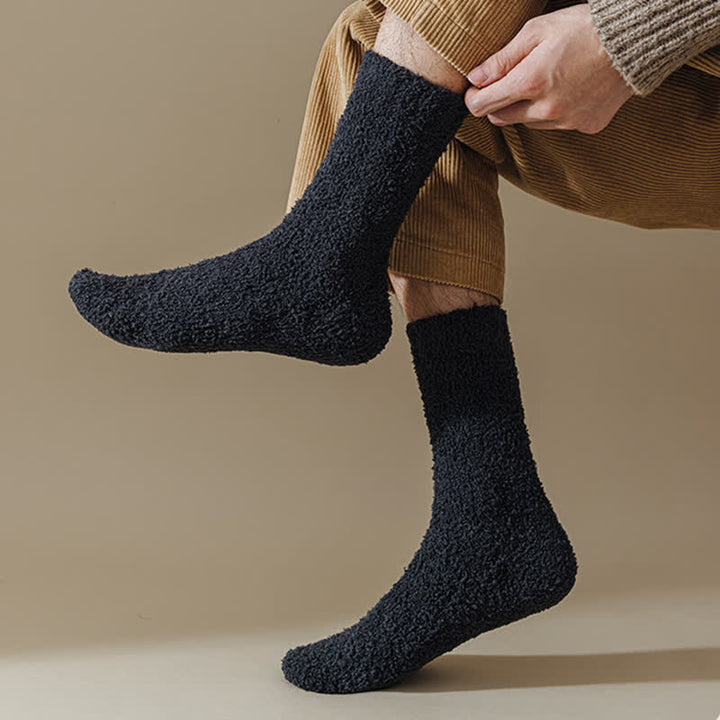 Solid Color Twisted Fuzzy Coral Fleece Sleep Crew Socks - image 3