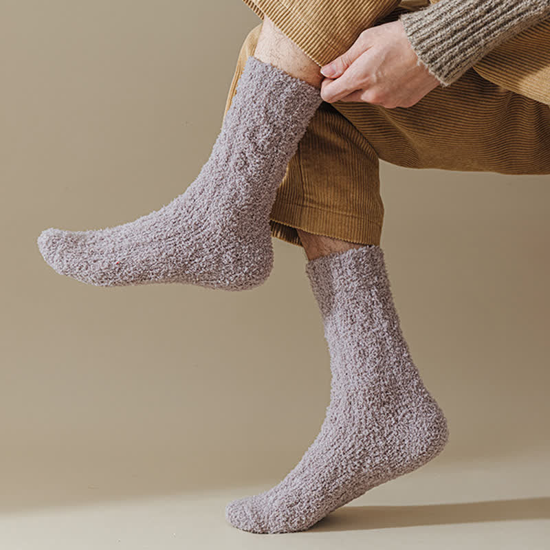 Solid Color Twisted Fuzzy Coral Fleece Sleep Crew Socks - image 15