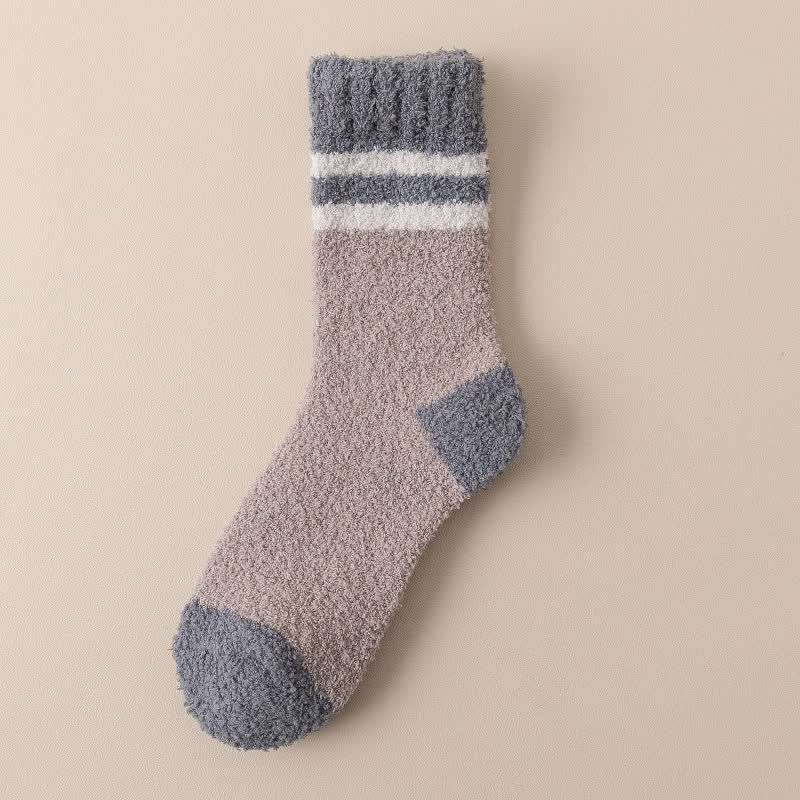 Men's Gentle Striped Fuzzy Coral Fleece Sleep Crew Socks - Coffee - 6 Pairs - One Size (US 6.5 - US 10) - image 12