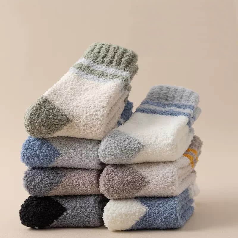 Men's Gentle Striped Fuzzy Coral Fleece Sleep Crew Socks - image 3