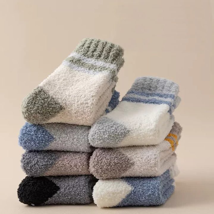 Men's Gentle Striped Fuzzy Coral Fleece Sleep Crew Socks - image 3