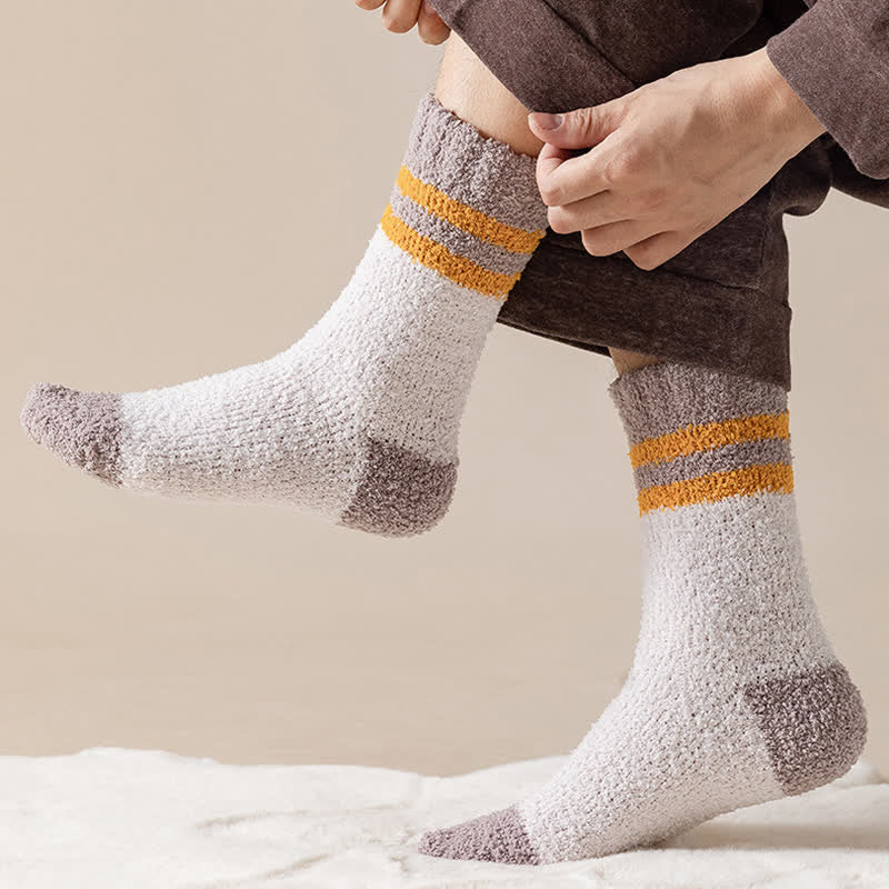 Men's Gentle Striped Fuzzy Coral Fleece Sleep Crew Socks - image 0