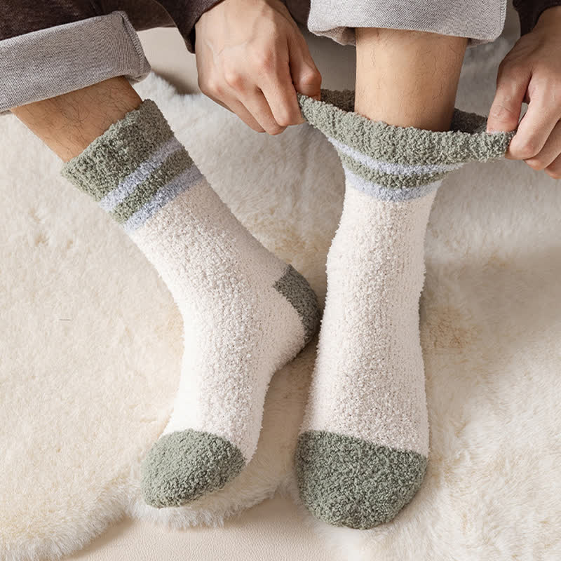 Men's Gentle Striped Fuzzy Coral Fleece Sleep Crew Socks - image 6