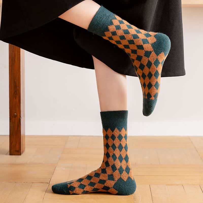 Women's Argyle Warm Thermal Aesthetic Crew Socks