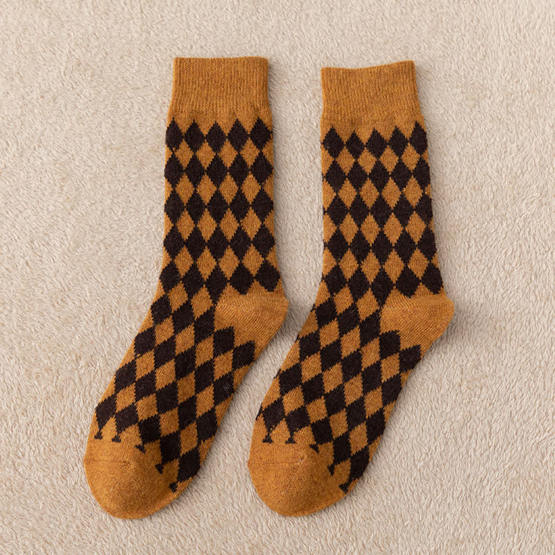 Women's Argyle Warm Thermal Aesthetic Crew Socks - Yellow - 6 Pairs - One Size (US 5.5 - US 8.5) - image 11