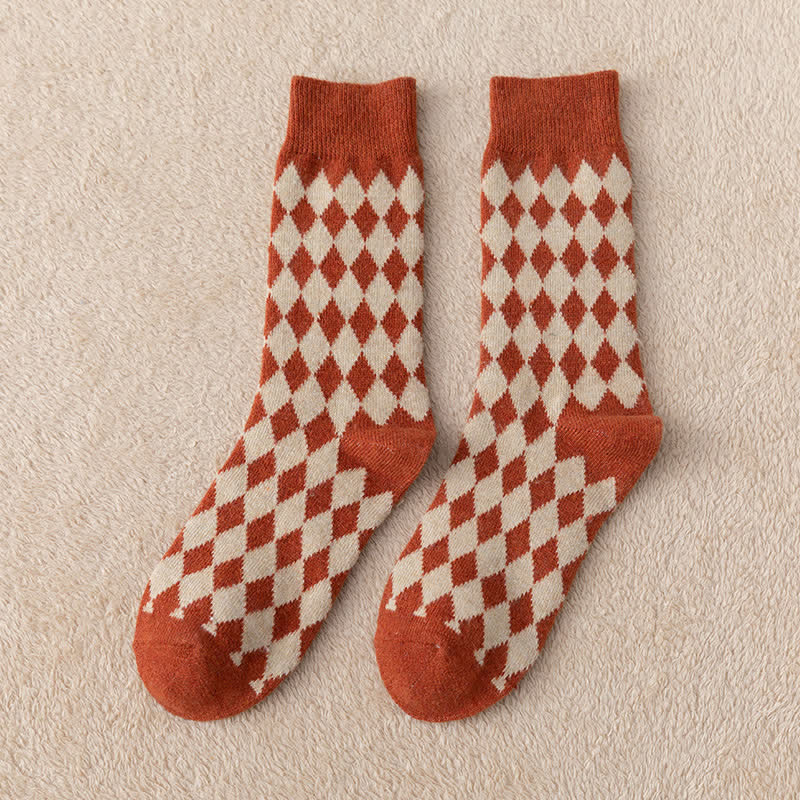 Women's Argyle Warm Thermal Aesthetic Crew Socks - Orange - 6 Pairs - One Size (US 5.5 - US 8.5) - image 5